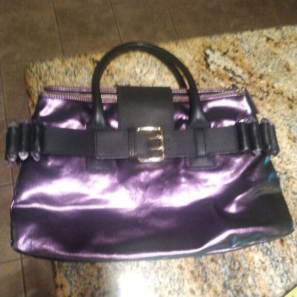 Ports 1961 Purple Metallic Leather Messenger Hand Bag Purse w/ Stone Accent - Picture 15 of 15